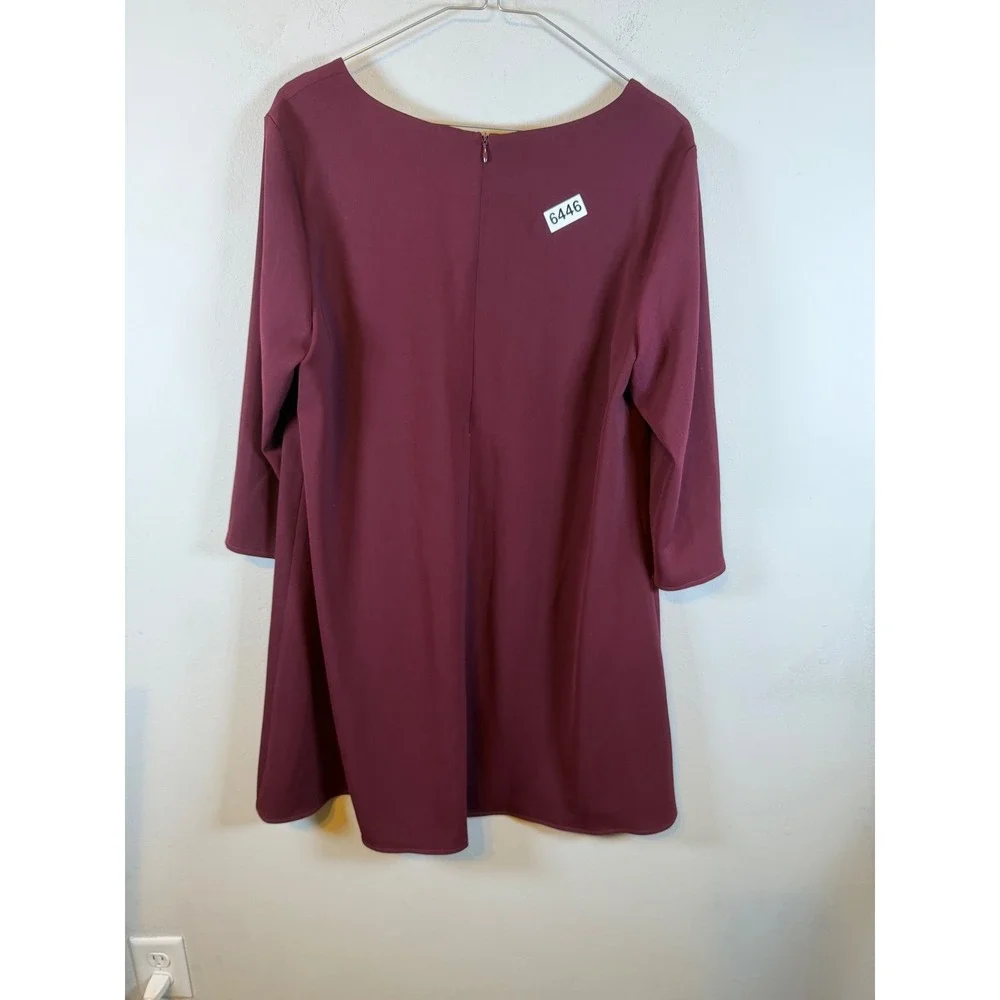 Amanda Uprichard Womens Shift Dress V-Neck 3/4 Sleeve Burgundy Size L